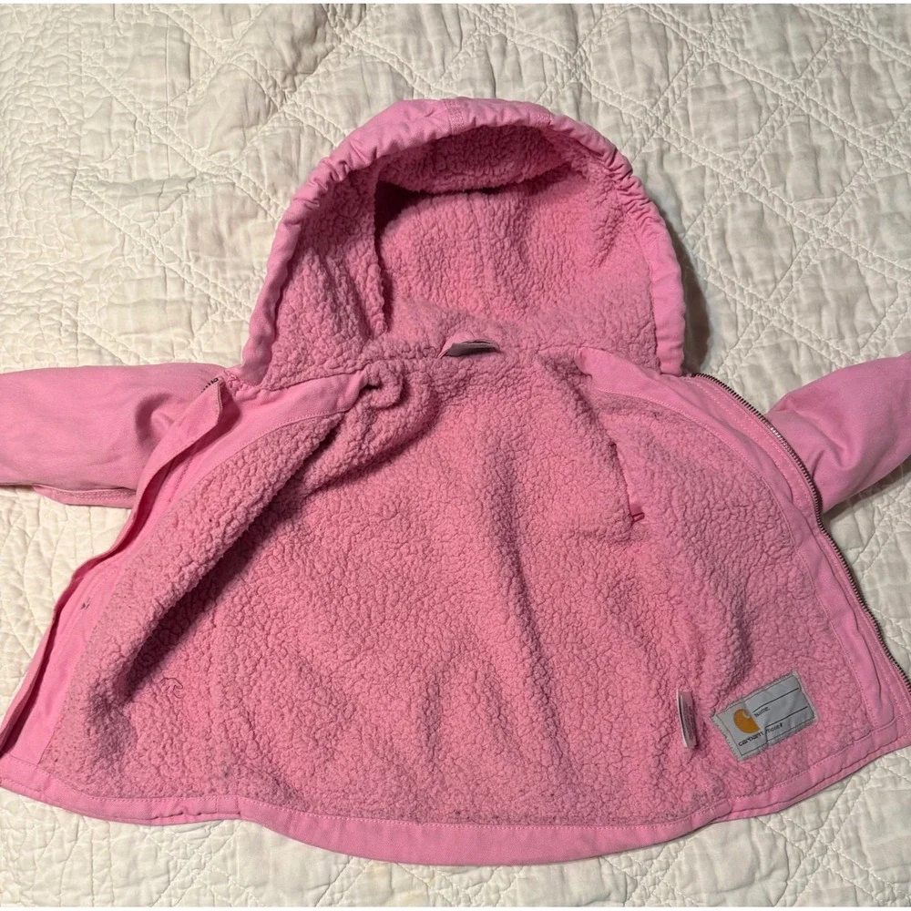Carhartt Hooded Jacket Kids Pink Sherpa Lined Canvas Coat Toddler 2T